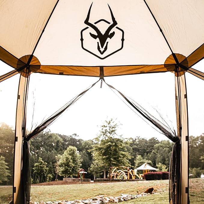 Gazelle Tents™, G5 5-Sided Portable Gazebo, Easy Pop-Up Hub Screen Tent, Durable, TriTech Mesh, Waterproof, UV Resistant, 4-Person & Table, Desert Sand, 85" x 115" x 106", GG502DS