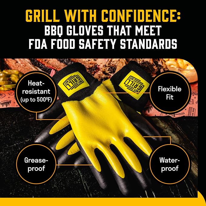 Hey Grill Hey Pitmaster Gloves | BBQ Gloves | Heat Protection up to 500°F or 260°C | High Temp Resistance | Fireproof Glove for Grilling Smoking Barbecue | Washable Mitts | Waterproof | Size - Medium