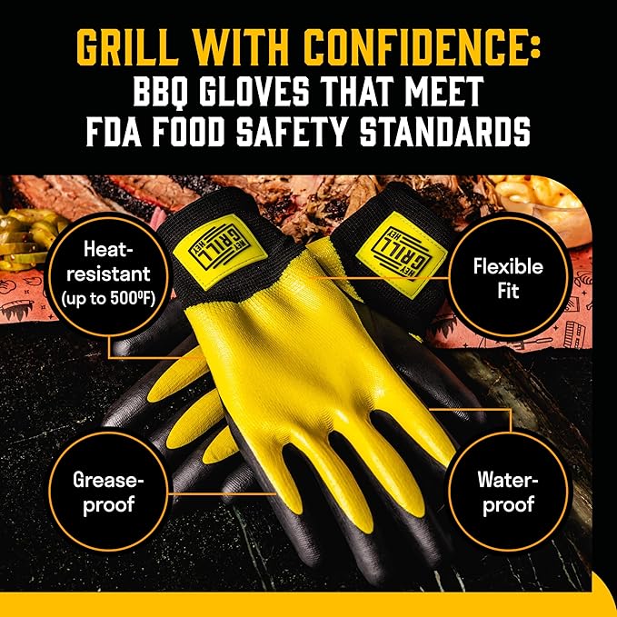 Hey Grill Hey Pitmaster Gloves | BBQ Gloves | Heat Protection up to 500°F or 260°C | High Temp Resistance | Fireproof Glove for Grilling Smoking Barbecue | Washable Mitts | Waterproof | Size - XXL