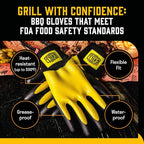 Hey Grill Hey Pitmaster Gloves | BBQ Gloves | Heat Protection up to 500°F or 260°C | High Temp Resistance | Fireproof Glove for Grilling Smoking Barbecue | Washable Mitts | Waterproof | Size - XXL