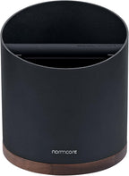 Normcore Espresso Knock Box, 1L Capacity Holds 20-25 Espresso Pucks, Stainless Steel with Walnut Non-Slip Base, Knock Bin For Home Baristas, Black