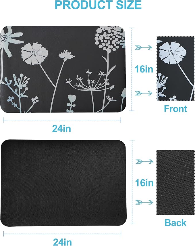 Dish Drying Mat for Kitchen Counter, 16"x24" Rubber Backed (Gray Daisy) | Hide Stain Anti Absorbent for Kitchen Counter, Non-slip Drying Mat for Coffee Machine Dish Rack