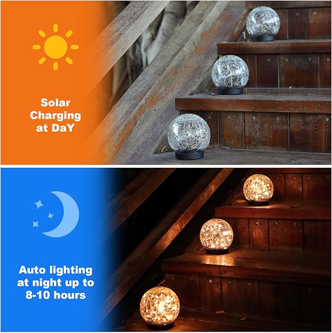 Solar Globe Lights Outdoor Waterproof-Solar Balls-Solar Garden Lights-Orbs for Outside 2 Pack Cracked Glass Ball for Lawn Patio Yard Backyard Decorations