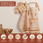 Maison d' Hermine 100% Cotton Oven Mitt & Pot Holder Set (7.5"x13" & 8"x8") | Heat Resistant BBQ Cooking Gloves with Loop Baking Grilling Kitchen Home Farmhouse Thanksgiving Christmas - Pumpkin Spice
