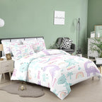 NINENINE Girls Queen Comforter Set,Dinosaur Comforter Sets for Boys Kids,Girls Queen Bedding Colorful Rainbow Little Dino Princess Bed Sets with 1 Comforter&2 Pillowcases