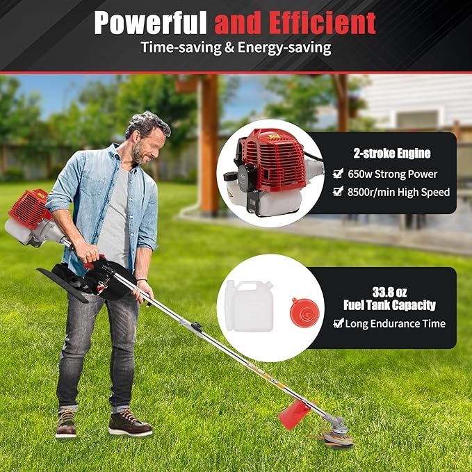 2 Stroke 26cc Gasoline Weed Trimmer Brush Cutter Lawn Edger Grass Weed Eater, Gas Weed Trimmer Gas Weedeaters Grass Trimmer Cordless Gasoline Power w/ 2 Blade Heads