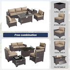 Patio Furniture Sectional Sofa Set 7-Pieces PE Rattan Patio Conversation Set w/43in Gas Fire Pit Table, Outdoor Furniture with 55000 BTU Propane Fire Pit, Sand