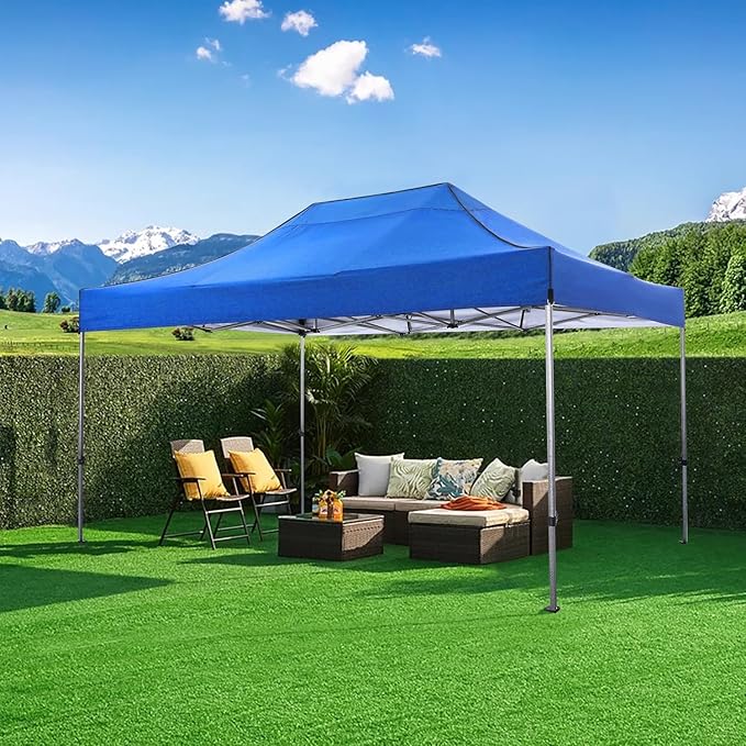 COBIZI 10x15 Pop Up Canopy Without Sidewall,Heavy Duty Canopy UPF 50+ All Season Wind Waterproof Commercial Outdoor Wedding Party Tents for Parties Gazebo with Carry Bag(10 x 15 ft Blue)