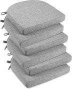 downluxe Indoor Chair Cushions for Dining Chairs, Soft and Comfortable Textured Foam Kitchen Chair Pads with Ties and Non-Slip Backing, 16" x 16" x 2", Light Grey, 6 Pack