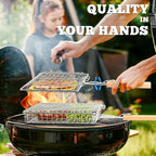 Fish Grill Basket Set, Removable Wooden Handle, Nesting BBQ Tools | 304 Stainless Steel, Smoker Grilling Accessories for Vegetable, Outdoor Cooking Camping, Birthday Gifts for Men Dad Husband