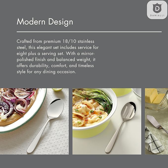 Silverware Set for 8 with Serving Utensils, 18/10 Stainless Steel Flatware, Mirror Finish, Dishwasher Safe, Heavy-Duty Cutlery, Built to Last (45-Piece Including a Serving Set, Fidenza)