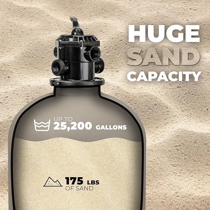 XtremepowerUS 16" Above Inground Swimming Pool Sand Filter System 7-Way Multi-Port Valve Pool Filter up to 21,000 Gallons with Stand