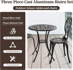 Patio Bistro Sets 3 Piece, Outdoor Bistro Table and Chairs Set of 2 with Umbrella Hole, Cast Aluminum Bistro Set, Patio Furniture for Yard Garden Porch, Bronze