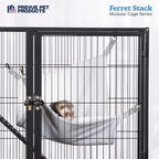 Prevue Pet Products Ferret Stack Two Story Ferret Home - Portable Stand, Escape Proof Lock, Includes Hammock & Ramps, Expandable Two Story Cage Stacking System with Wheels - Black