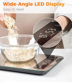 Waterproof Kitchen Food Scale, 1g/22lb, IP67, Rechargeable, Grey | Premium Stainless Steel & Tempered Glass, Clear LED Display, with 6 Units, Tare, Ideal for Cooking, Making Sourdough Bread