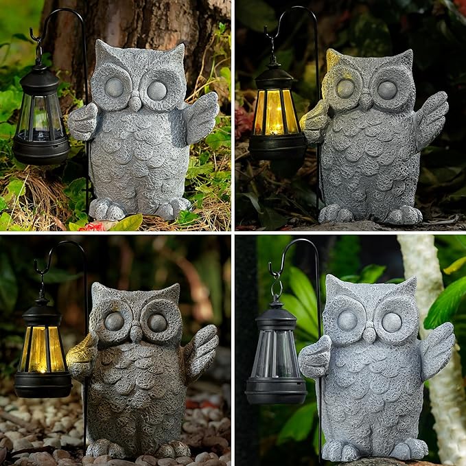 Solar Garden Statue Owl Figurine，Outdoor Garden Decor with Solar LED Lights for Patio,Balcony,Yard, Lawn-Unique Holiday Gifts for Women, Mom