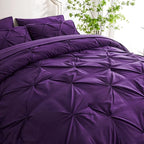 Ubauba 7pc Full Size Comforter Set with Sheets, Purple Pintuck 7 Pieces Bed in a Bag with Comforter, All Season Bedding Comforters & Sets (Purple,Full)