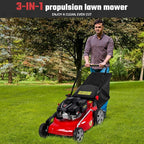 Self Propelled Lawn Mower Gas Powered with 50L Grass Bag Big Wheels 131cc Gas Engine 3 in 1 Mulch Bag Side Discharge Rear Wheel Drive for Hills Uneven 131CC