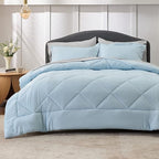 Bedsure Sky Blue King Size Comforter Set - 7 Pieces Reversible King Bed in a Bag King Bed Set with Comforters, Sheets, Pillowcases & Shams, King Bedding Sets