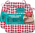 Barnett Home Decor Dining Chair Cushions with Ties - Size Medium 16.5x18, Latex Foam Fill, 100% Cotton, Machine Washable Chair Pads for Kitchen, Made in USA (Classic Check Red/Pack of 2)