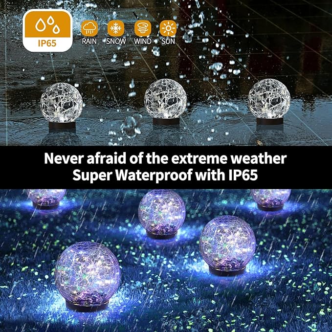 Solar Globe Lights Outdoor Waterproof-Solar Balls for Garden-Cracked Glass Ball Solar Lights Outdoor-Solar Orbs for Outside-Outdoor Decorations for Patio and Yard Lawn Backyard Decor