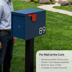 Adoorn Lockable Post Mount Mailboxes for Outside - Large Anti-Theft Locking Mailbox for Packages and Letters - Weatherproof Construction - Durable Steel - 15.5" H x 12" W x 18.5" D - Navy