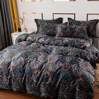 ABREEZE Luxury Vintage Black Duvet Cover Sets Damask Paisley Bedding Set Retro 100% Brushed Cotton Zipper Closure Bedding Collection Full Size