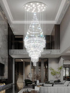 Flashing God D40''X H110'' Modern Foyer Chandeliers for High Ceiling Raindrop Flush Mount Light Fixture for Foyer Crystal Pendant Light Dimmable Lighting with Remote Straircase Fixture