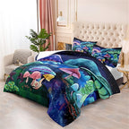 Cartoon Mushroom Bedding Set, Queen Size 3 Piece Ultra Soft Breathable Cute Mushrooms Bedding Comforter Sets Fungus Plant Bedspread for All-Season Bedroom Decor with 1 Comforter +2 Pillowcases