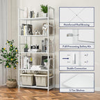 NUMENN 5 Tier Bookshelf, Tall Bookcase Shelf Storage Organizer, Modern Book Shelf for Bedroom, Living Room and Home Office, White