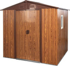 6x6 ft Outdoor Metal Storage Shed with Floor Foundation and Window, Lockable Galvanized Steel Tool Shed with Sliding Door and Air Vent, Waterproof Garden Storage House for Backyard, Patio