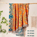 Boho Throw Blanket, 100% Cotton Ultra Soft Luxury Throw Rustic Quilt, 60"x80" Floral Printed Farmhouse Decor Bed Summer Blankets, All Season Rustic Reversible Bohemian Throw for Bed - Orange