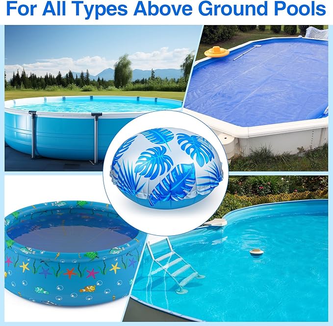 6pcs 4ft Pool Pillows for Above Ground Pools, Cover Balloon Winterizing Inflatable Air Pillow Float with Ropes PVC Ice Equalizer Closing Winter Swimming Ball Accessories