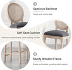 French Country Barstool, Linen Farmhouse Counter Height Chair | Set of 2, with Rattan Round Back and Solid Wood Legs, Oval Chairs for Restaurant, Bar, Kitchen, Café,Dark Grey