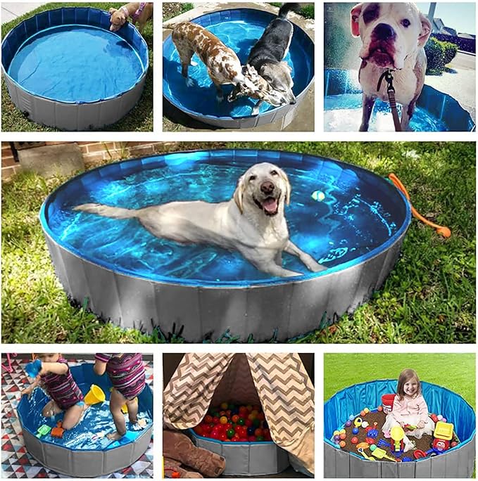 Jasonwell Foldable Dog Pet Bath Pool Collapsible Dog Pet Pool Bathing Tub Kiddie Pool Doggie Wading Pool for Puppy Small Medium Large Dogs Cats and Kids 32" Grey