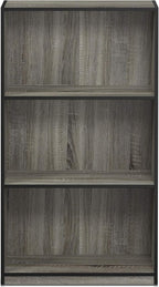 FURINNO Basic 3-Tier Bookcase Storage Shelves, French Oak Grey/Black