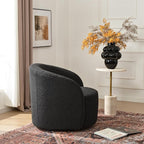 KINWELL 34" W Mid Century Modern Swivel Barrel Chair, Round Upholstered Boucle Swivel Accent Chairs, No Assembly Sofa Chair for Living Room Bedroom Reading Apartment Lounge Nursery(Black)