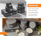 storageLAB 5-Piece Premium China Storage Set | Plates & Mugs | Gray | Full china set for 12 - 4 plate cases + mug case, flip-top lid. Hard shell, felt dividers, stackable, easy access.