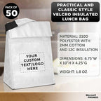 DISCOUNT PROMOS 50 Hook and Loop Insulated Lunch Bags Set - Customizable Text, Logo - Polyester, Durable, Vibrant, Reusable - White