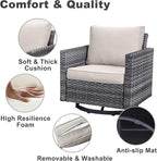 Belord Wicker Patio Furniture 5 Piece Outdoor Sofa Set, Oversize Outdoor Swivel Rocker Chairs with Rattan Ottomans, Conversation Sets Patio Furniture Come with Removable Washable Cushion Beige