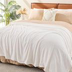 EMME Muslin and Fleece Twin Blanket Reversible - 60"*80" Cream Soft Warm Throw Blankets for Couch Bed Picnic Travel Bed