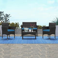 Patio Furniture, 4 Piece Conversation Set, Outdoor Wicker Rattan Table and Chairs, Sectional Sofa with Thick Cushion for Garden, Yard, or Porch, Black