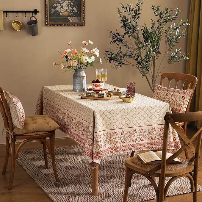 ISAENNE Designer Linen Floral Small Rectangle Tablecloth,Pale Yellow Farmhouse Indoor Table Cloth,Durable Decor Tablecloths for Dining Kitchen Thanksgiving Christmas,55"*71"-Chamonix A