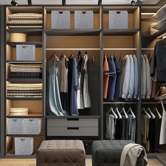 13x13x13 Inches Collapsible Storage Cubes, 4 Pack Fabric Bins with Wooden Handles for Kallax Shelves, Closet, Cabinet, Bookcase, Home Organizer Boxes for Decor and Laundry (Gray)