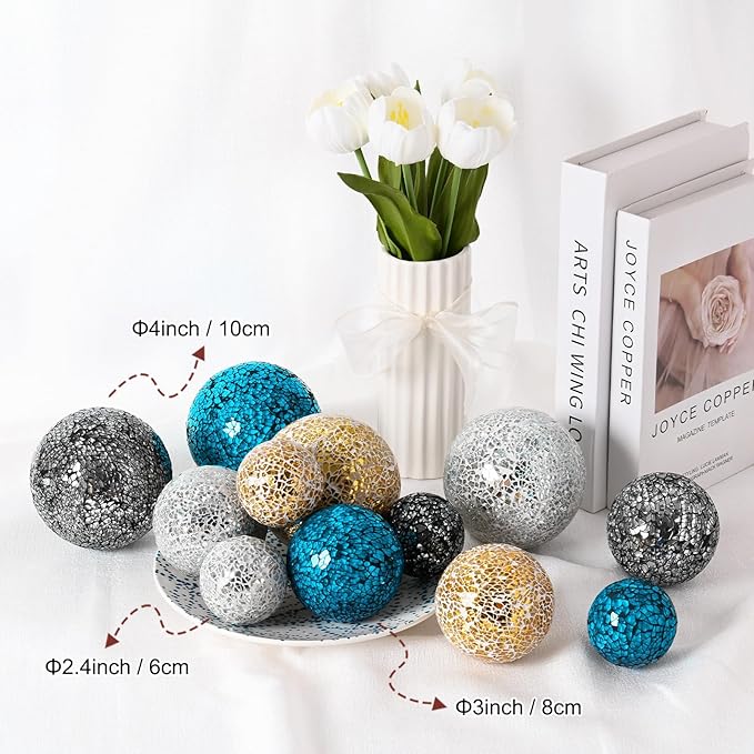 Decorative Ball for Bowls, 4 Inch Mosaic Glass Balls Decorative Glass Orbs for Home Decor/Dining Tables/Wedding Party/Coffee Table/Centerpiece Decor [Black]