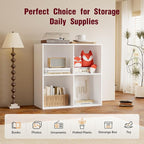 Book Shelf, Wooden Cube Storage Organizer with 11" Open Cubes, Stackable Modular Bookcase for Room Divider Storage, 2 Tier Bookshelf for Living Room, Bedroom, Office (White, 4-Cube)