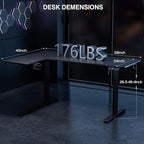 59" Reversiable L-Shaped Electric Standing Desk Adjustable Height Gaming Stand Up Corner Desk Sit Stand Home Office Computer Desk with Splice Board,Black Carbon Top
