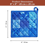 Maison d' Hermine Pot Holders 100% Cotton Potholders (8" x 8", Pack of 1) | Heat Resistant Hot Pads with Loop BBQ Cooking Baking Farmhouse Kitchen Handling Hot Pans Spring Summer - Indigo Love