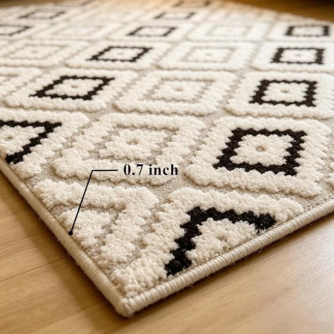 Entrance Mat 3'x5', Geometric Boho Indoor Doormat for Porch, Diamond | Soft Cozy Fluffy Mid Pile Machine Washable Non Slip Accent Rug for Entryway Front Door Sink Indoor Entrance Bathroom