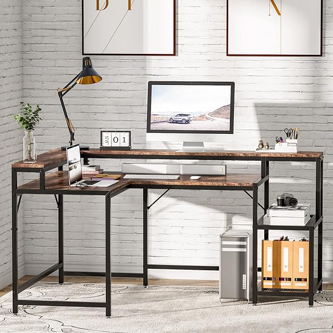 L-Shaped Computer Desk, Extra Large, Brown
